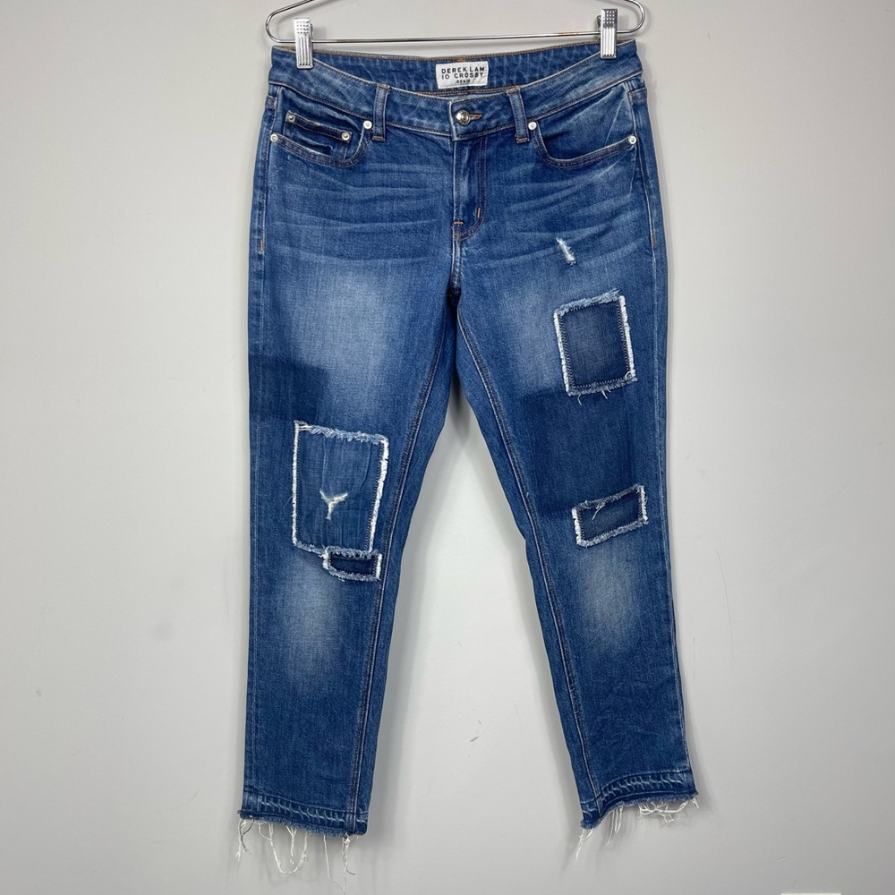 Derek Lam 10 Crosby Mila Mid Rise Girlfriend Patchwork Released Hem Jeans 27 - Picture 3 of 16